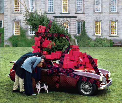 vintage car with presents